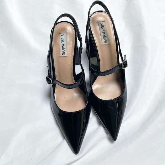 Steve Madden Maegan Black Patent Pointed Slingback Heel Size 11 - Picture 2 of 4
